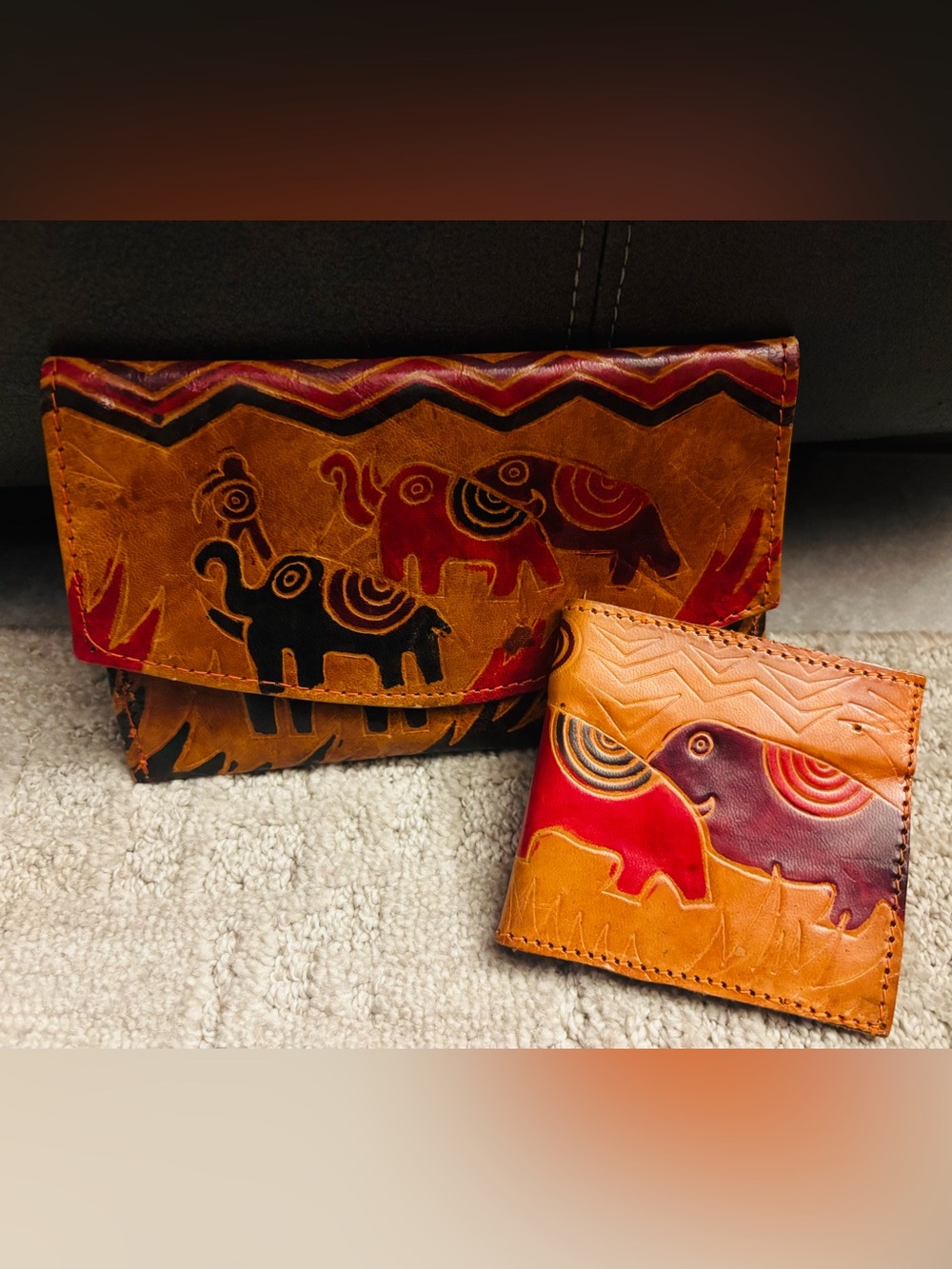Vintage Hand Tooled Leather Fold Over Wallet & Bi-Fold Wallet